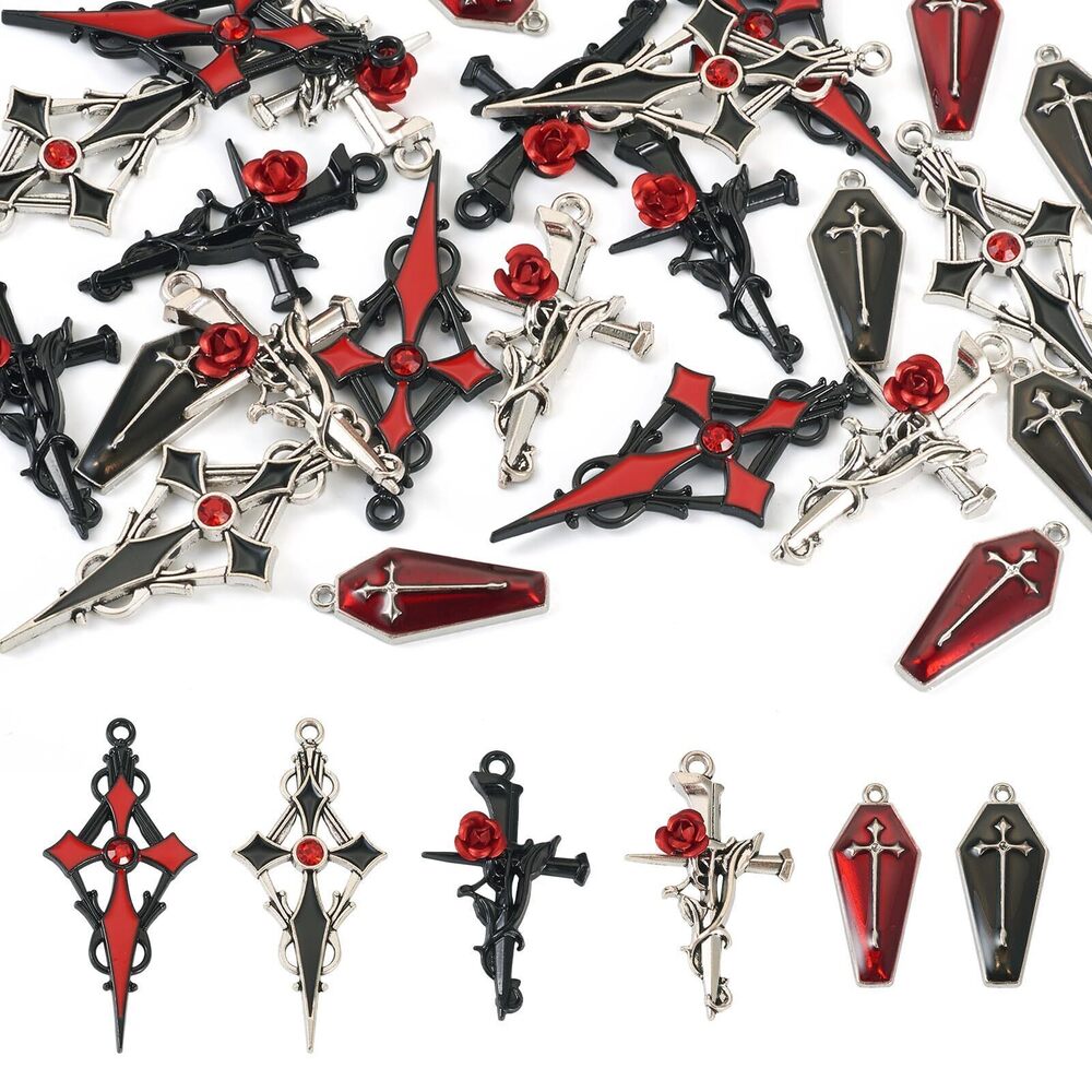 8198 24pcs Cross Charms for Easter Jewelry Making Black Enamel Crucifix